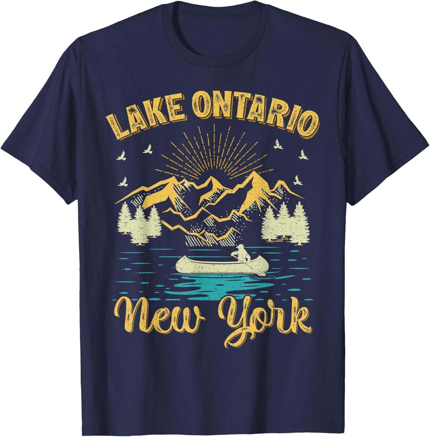Summer Vacation Retro Mountain New York Ontario Lake Men Women Kids T-Shirt - T-Shirt | Navy