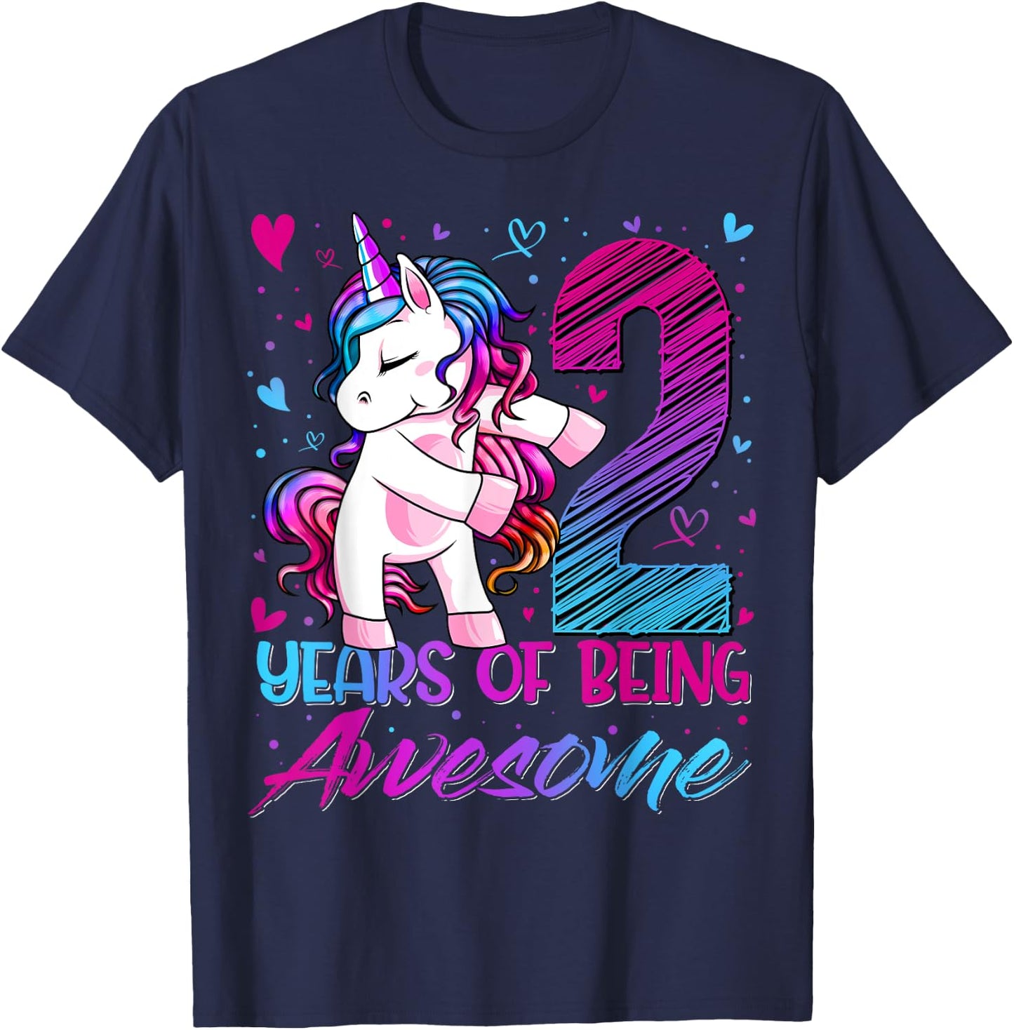 2 Year Old Gifts Unicorn Flossing 2nd Birthday Girl Party T-Shirt - T-Shirt | Navy