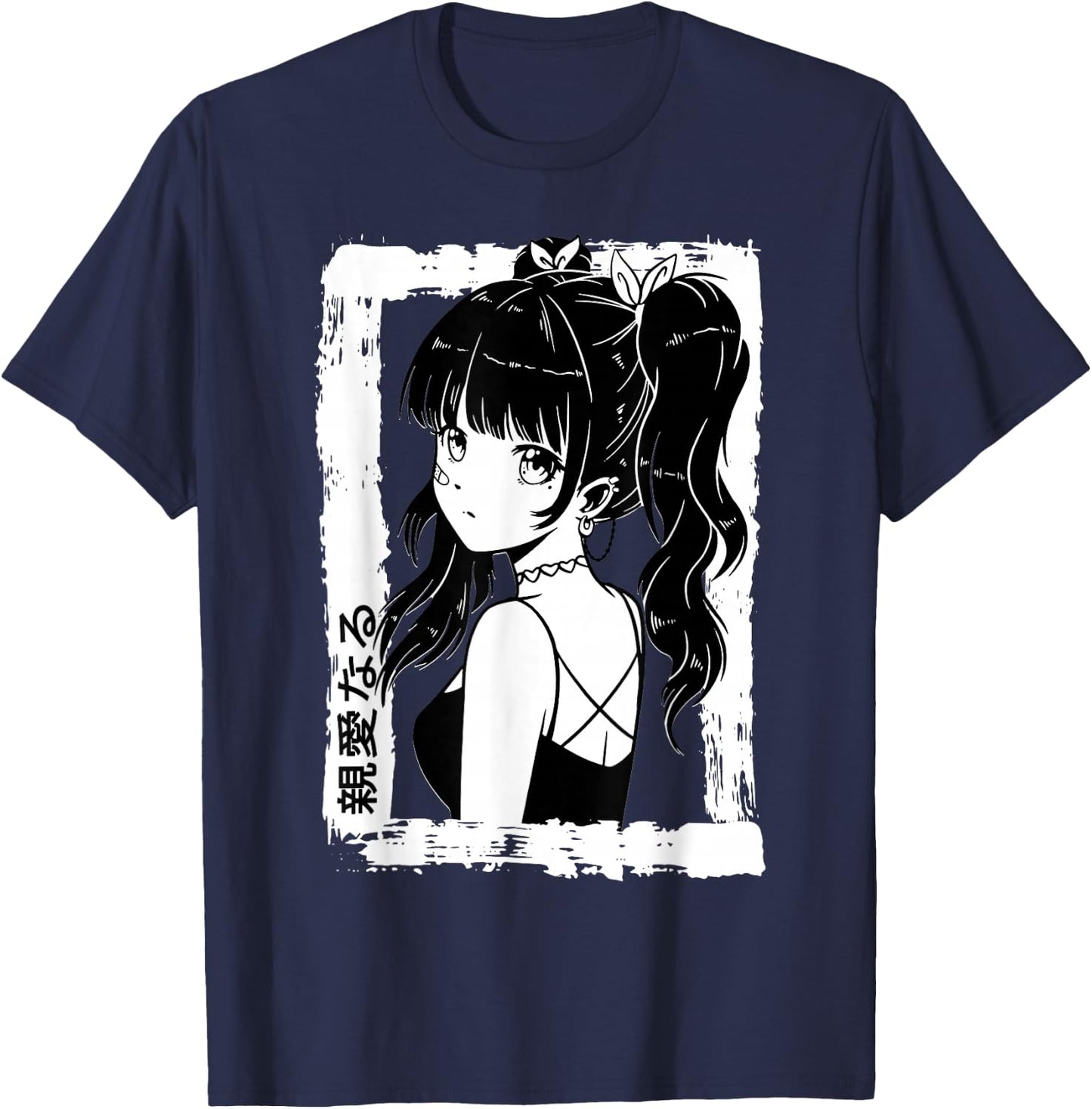 Anime Goth Girl Otaku Japanese Aesthetic Vaporwave Anime T-Shirt - T-Shirt | Navy