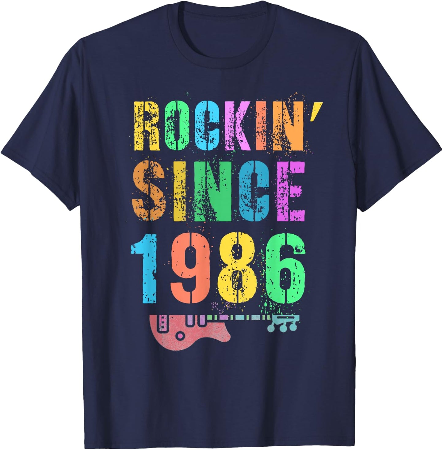 Rockin' Since 1986 Vintage Rockstar 40th Birthday Mom Dad 40 T-Shirt - T-Shirt | Navy