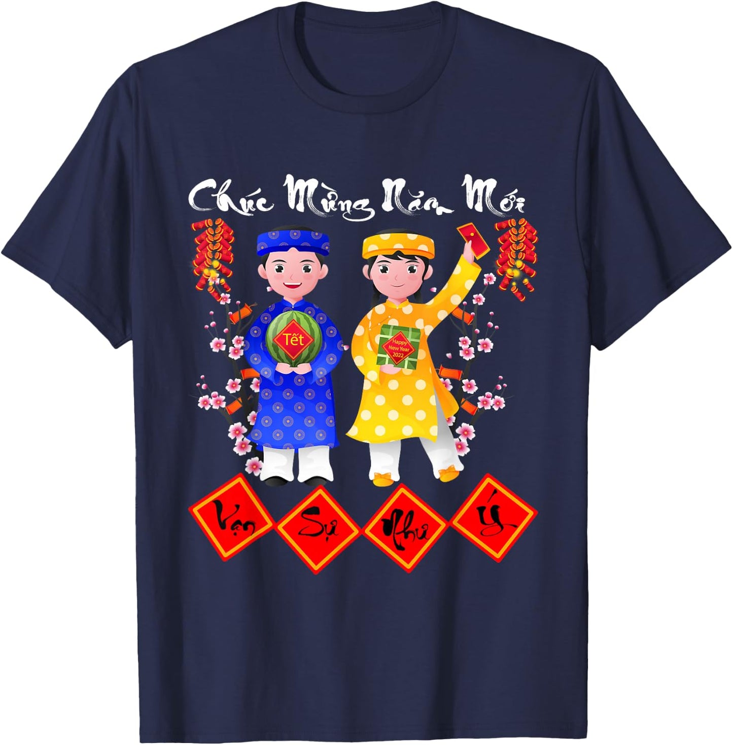Chuc Mung Nam Moi 2026 - Vietnamese Lunar New Year Boy Girls T-Shirt - T-Shirt | Navy