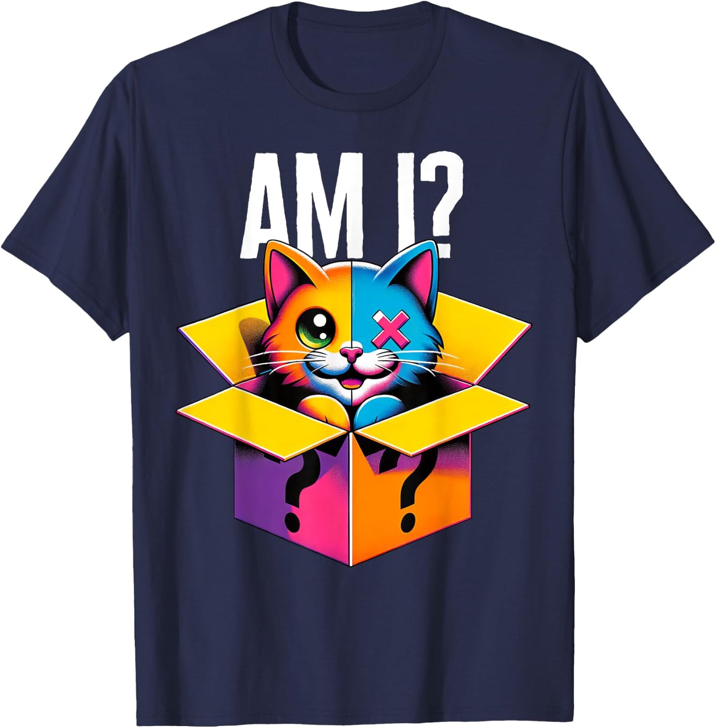 Schrodinger's Cat Am I Half Smiling Paradoxical Humor Physic T-Shirt - T-Shirt | Navy