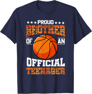 Proud Brother Of An Official Teenager Shirt Basketball Bro T-Shirt - T-Shirt | Navy