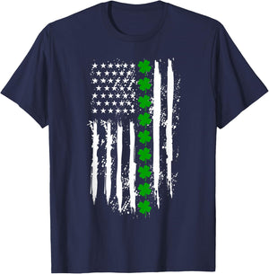 St Patricks Day Green Clover US American Flag Patriotic Love T-Shirt - T-Shirt | Navy