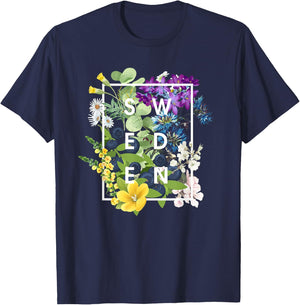 Flowers of Sweden Word Art - Swedish Pride T-Shirt - T-Shirt | Navy