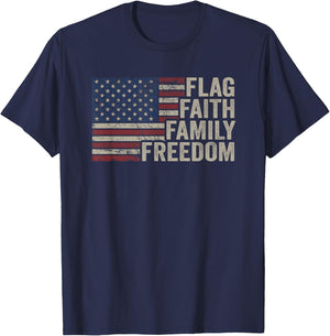 Flag Faith Family Freedom - Vintage Christian USA Flag T-Shirt - T-Shirt | Navy