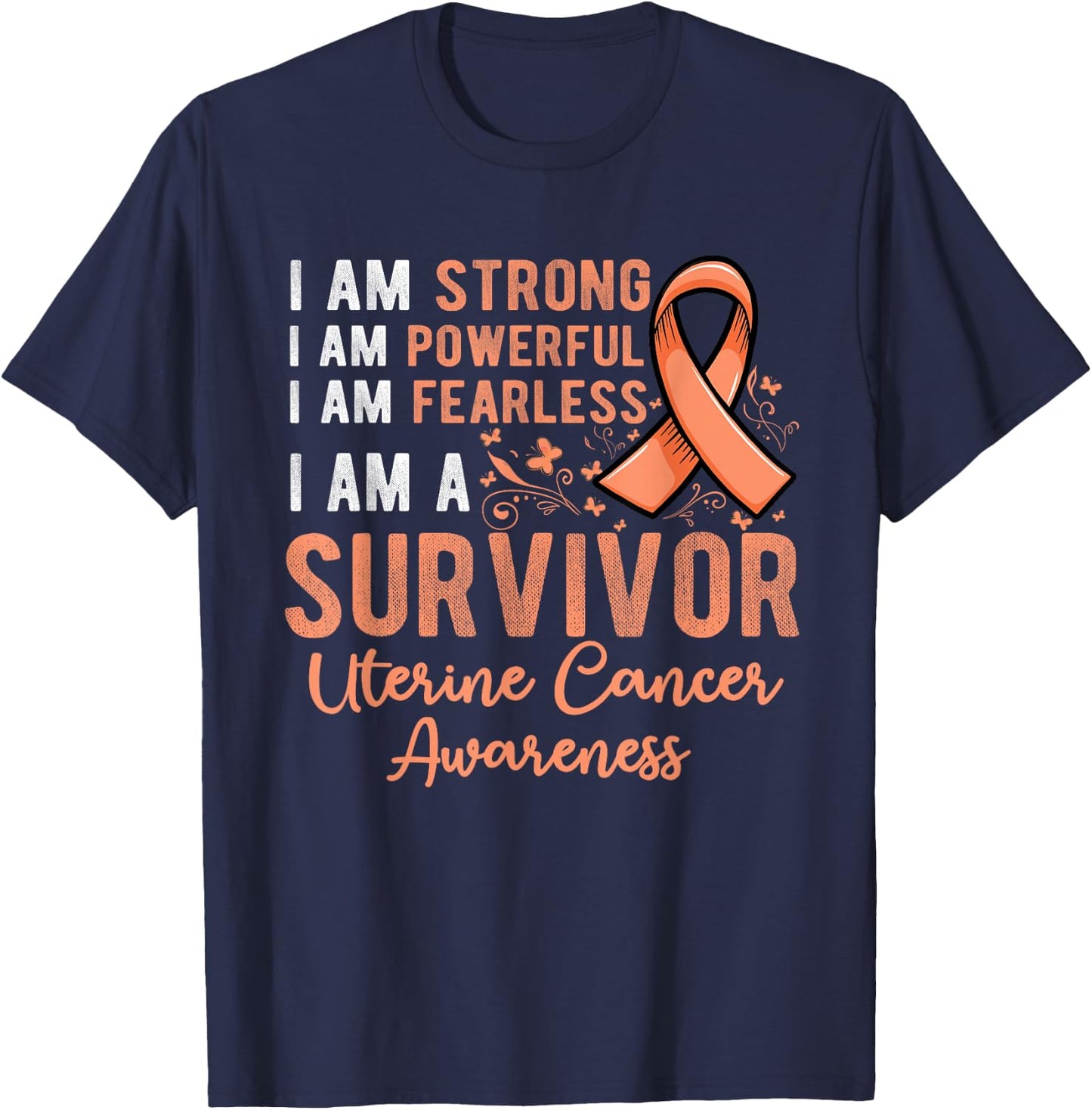 Peach ribbon support survivor of uterine cancer awareness T-Shirt - T-Shirt | Navy