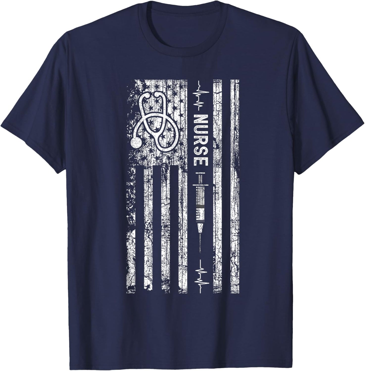 Vintage American Flag Nurse T-Shirt - T-Shirt | Navy