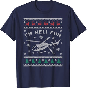 Helicopter Ugly Christmas Sweater , Heli Pilot T-Shirt - T-Shirt | Navy