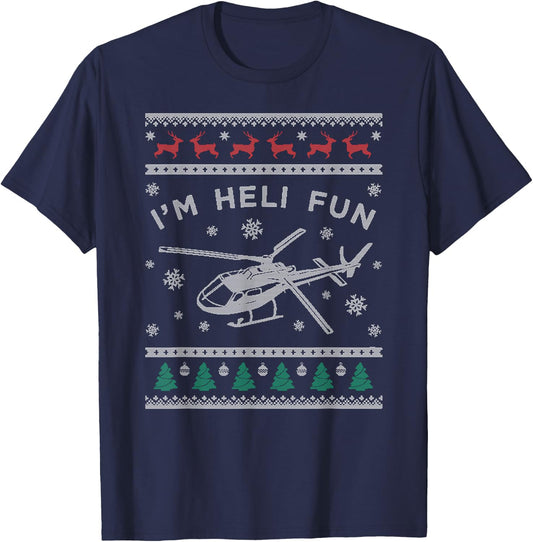 Helicopter Ugly Christmas Sweater , Heli Pilot T-Shirt - T-Shirt | Navy