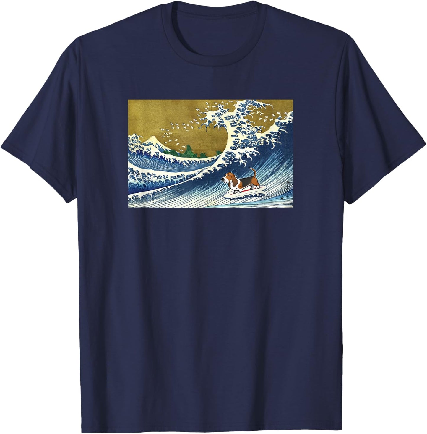 Funny Retro Vintage Surfing a Wave Basset Hound Lover T-Shirt - T-Shirt | Navy