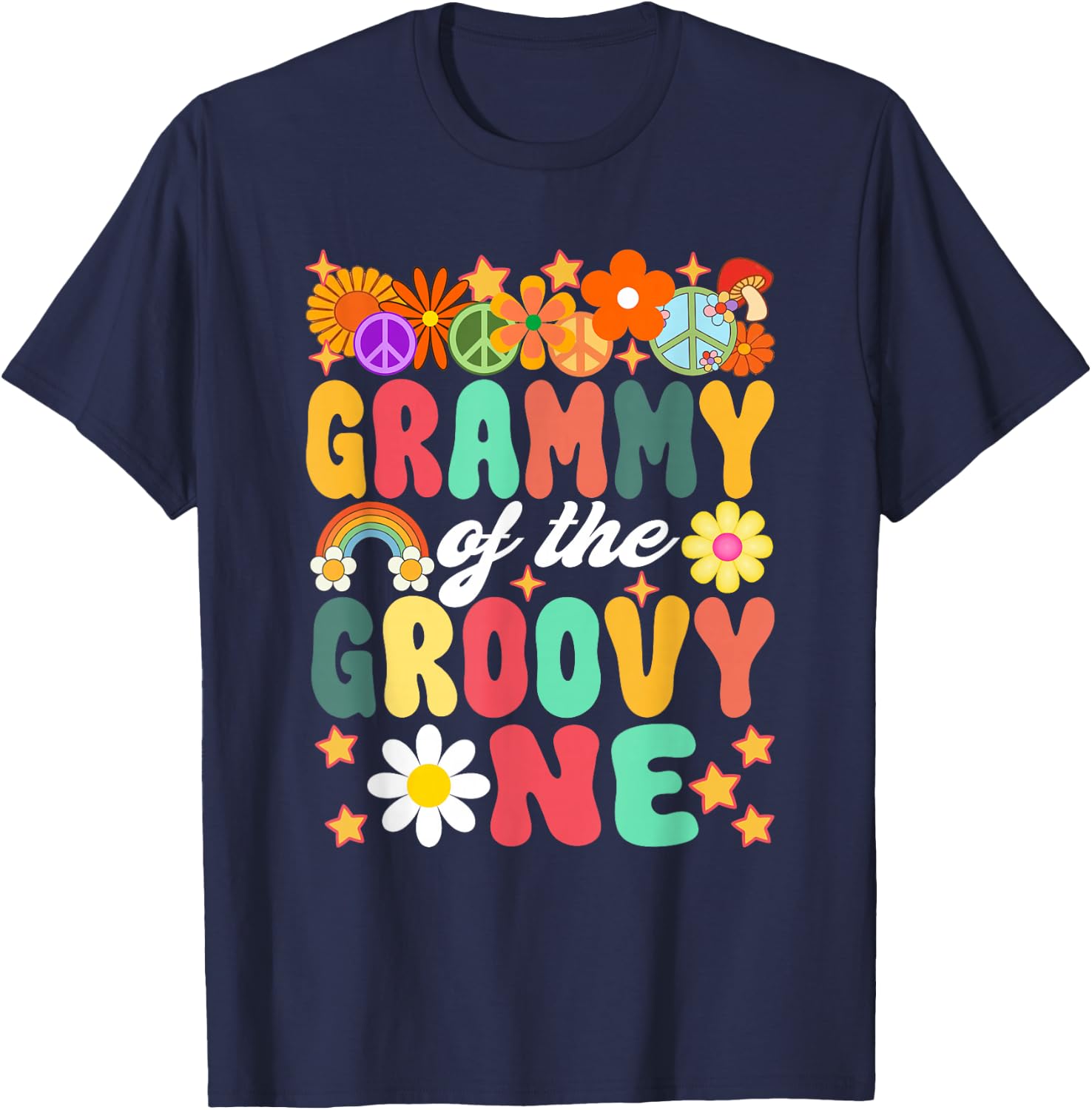 Retro Grammy of Groovy One Matching Family 1st Birthday T-Shirt - T-Shirt | Navy
