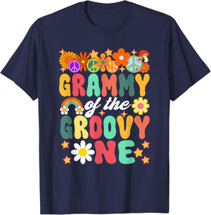 Retro Grammy of Groovy One Matching Family 1st Birthday T-Shirt - T-Shirt | Navy