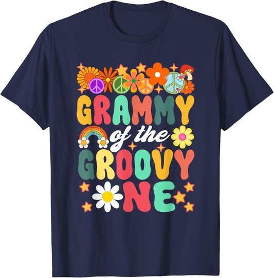 Retro Grammy of Groovy One Matching Family 1st Birthday T-Shirt - T-Shirt | Navy