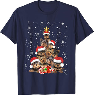 Yorkie Dogs Tree Christmas Sweater Xmas Pet Animal Dog Lover T-Shirt - T-Shirt | Navy