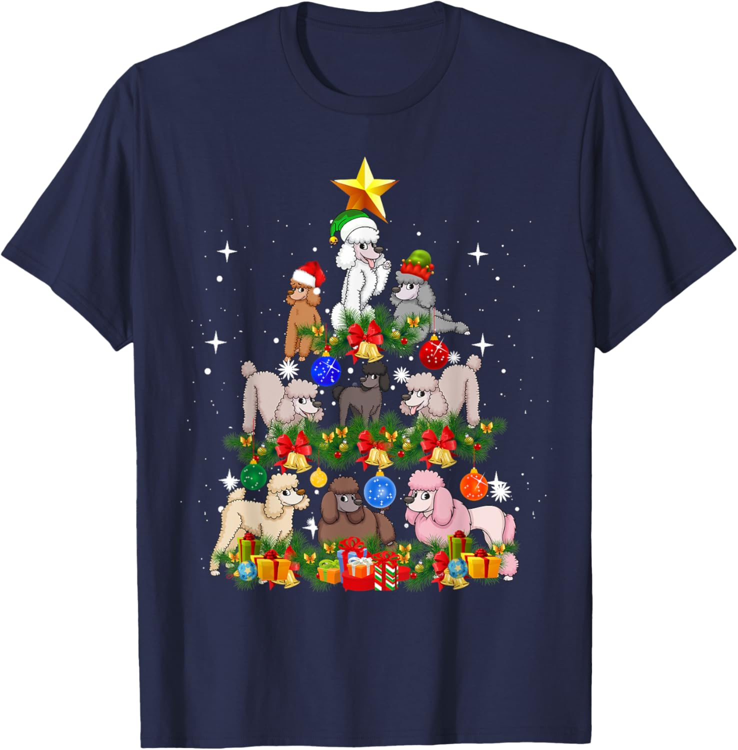 Cute Poodle Dog Christmas Tree Men Women Kids T-Shirt - T-Shirt | Navy