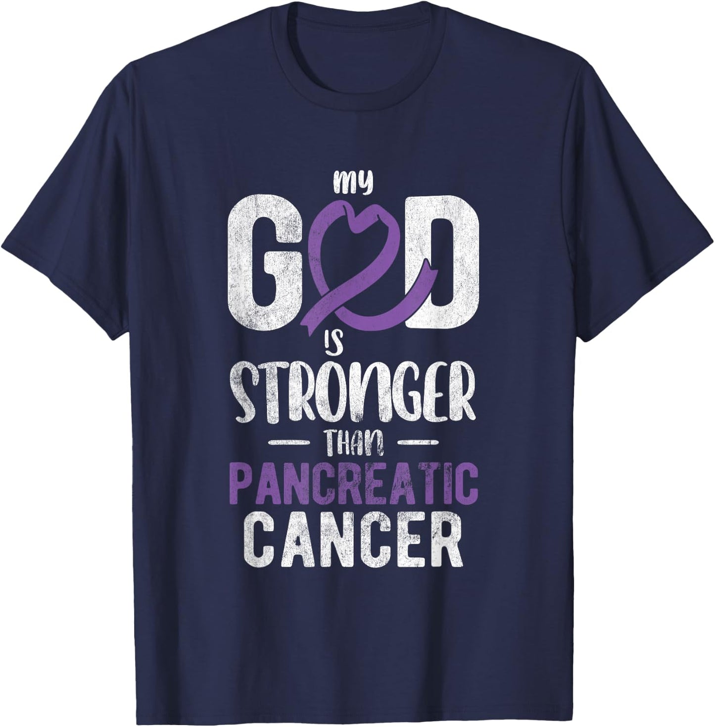 My God Stronger Than Pancreatic Cancer Awareness T-Shirt - T-Shirt | Navy