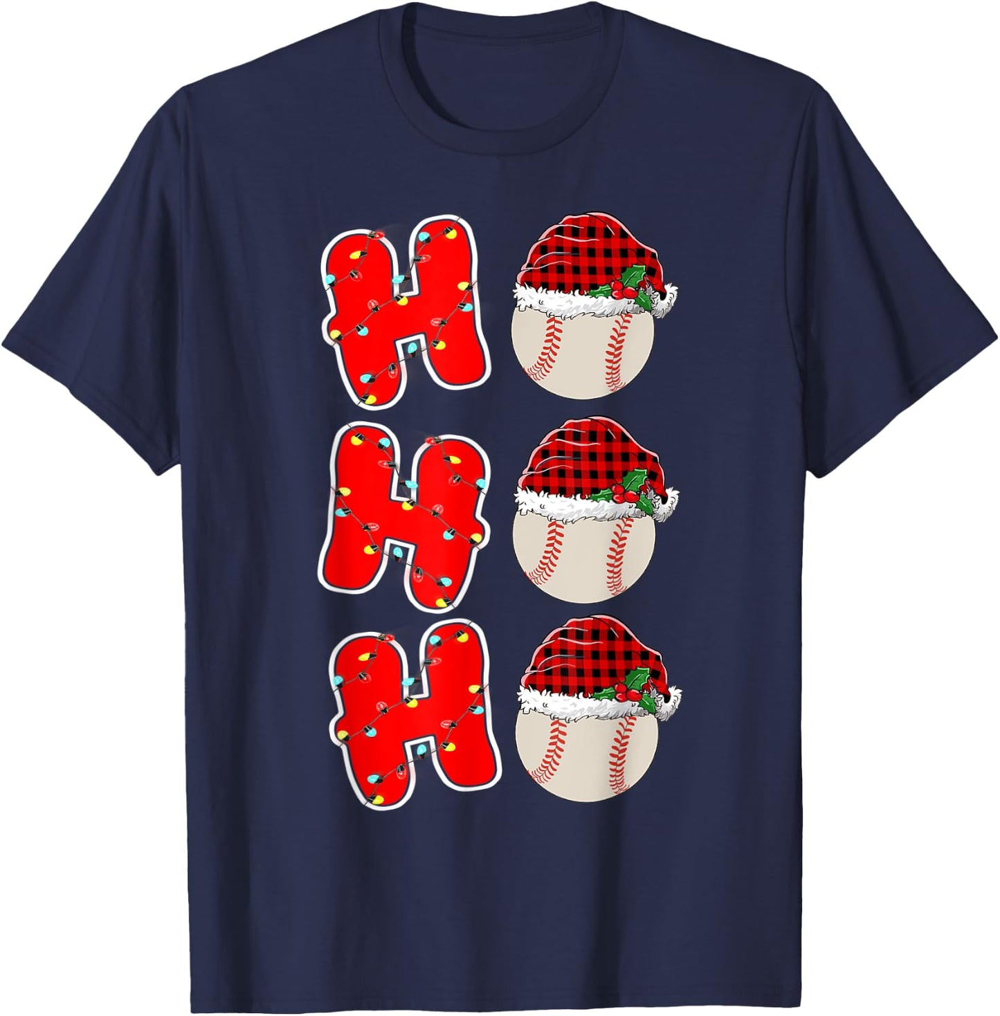 Ho-Ho-Ho Santa Red Plaid Claus Christmas Pajama Baseball T-Shirt - T-Shirt | Navy