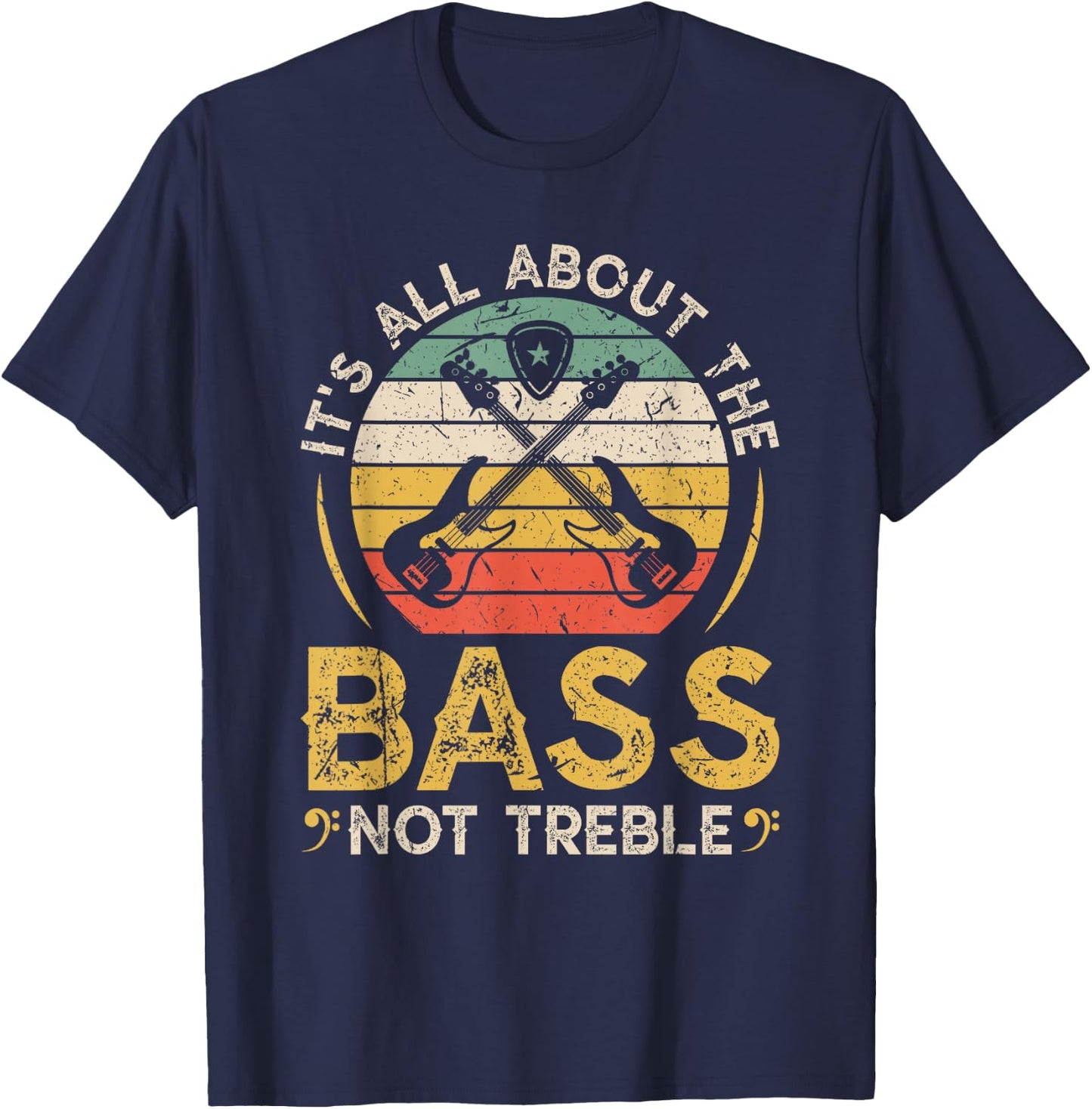 It's All About The Bass, Retro Electric Bass Guitar Players T-Shirt - T-Shirt | Navy