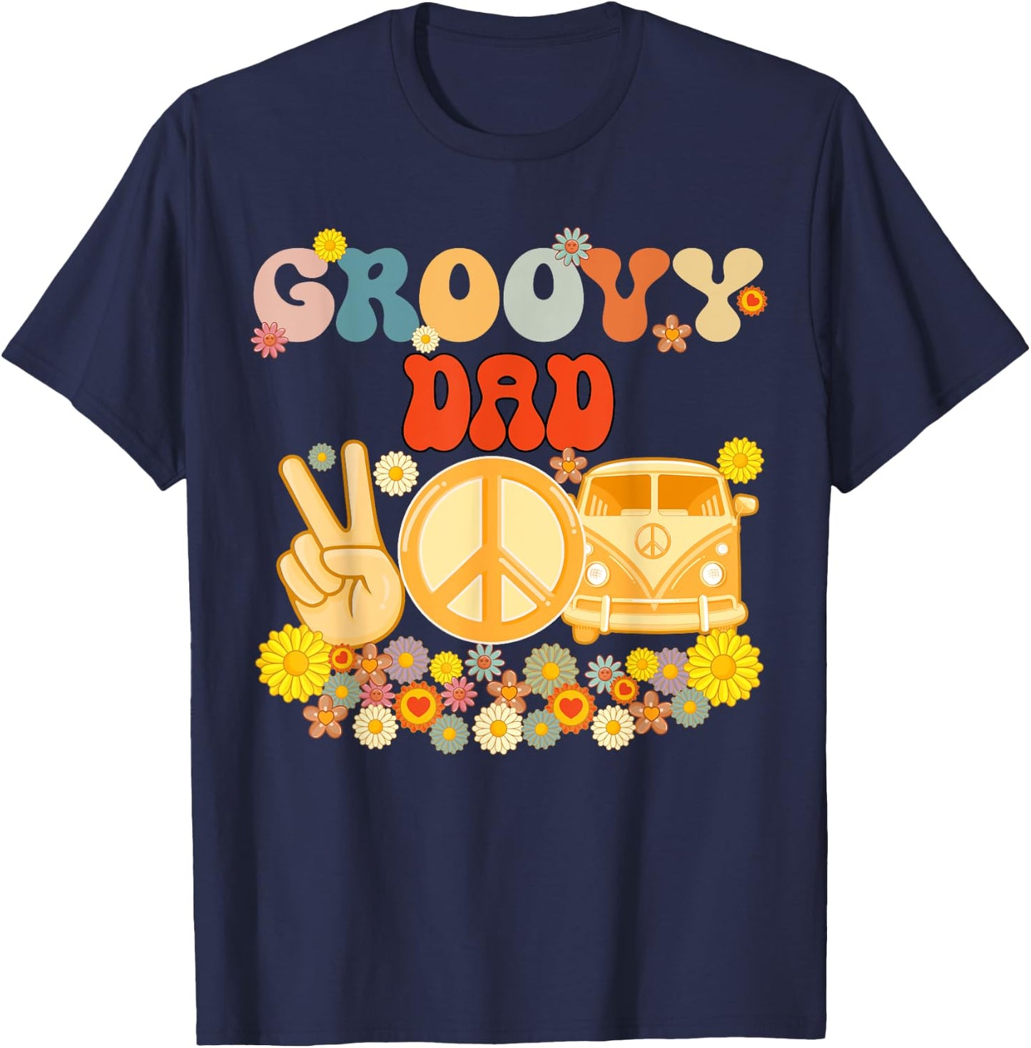 Groovy Dad Retro Matching Family Baby Shower Father's Day T-Shirt - T-Shirt | Navy