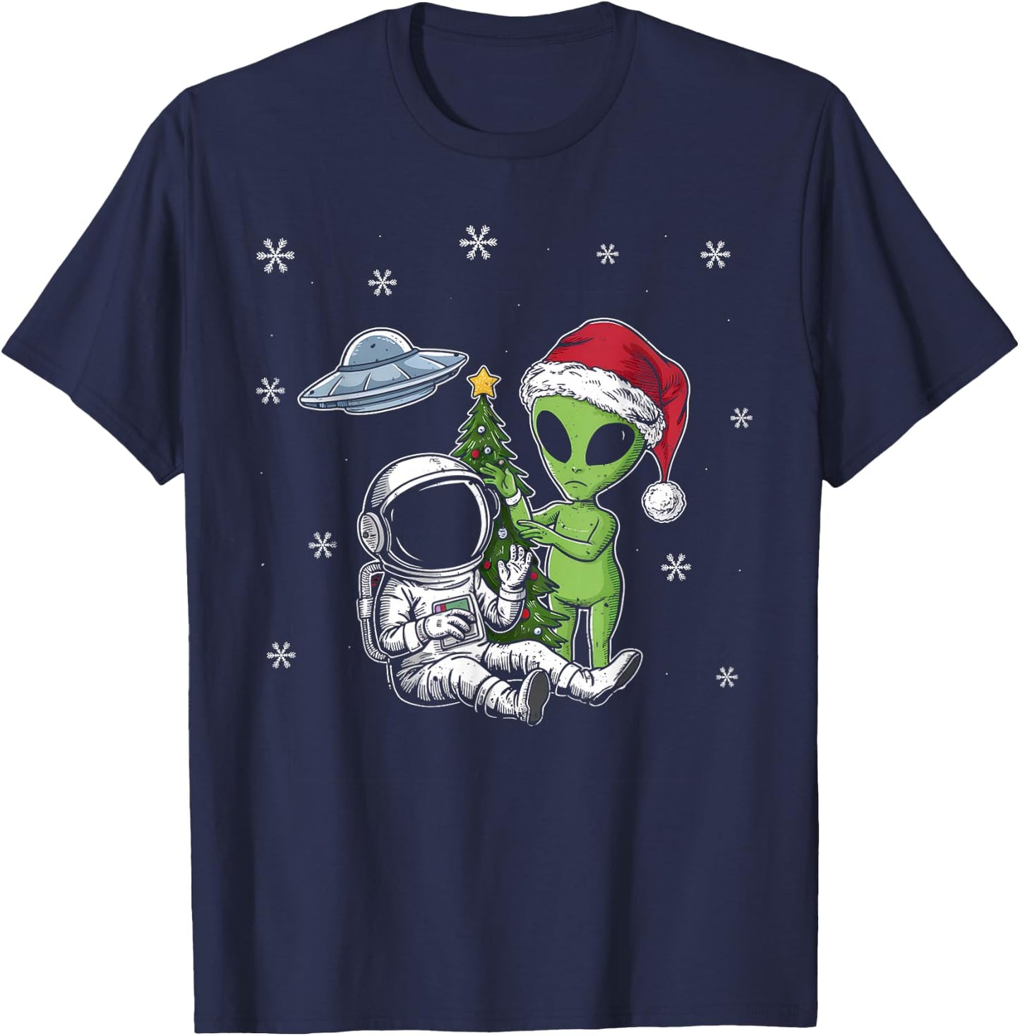 Alien Santa Astronaut UFO Christmas Funny Gifts T-Shirt - T-Shirt | Navy