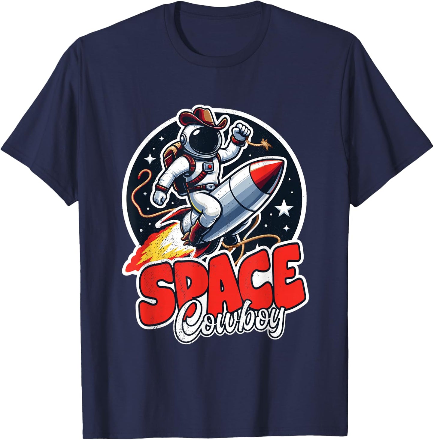 Vintage Space Cowboy Astronaut with Rocket For Boys & Girls T-Shirt - T-Shirt | Navy