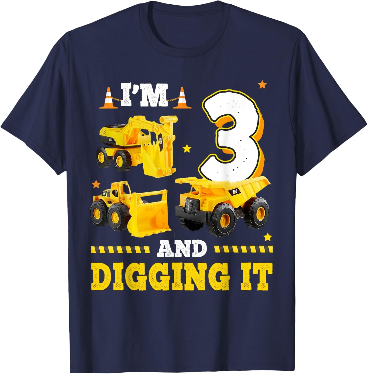 3rd Birthday Construction I'm 3yr And Digging It 3 Years Old T-Shirt - T-Shirt | Navy