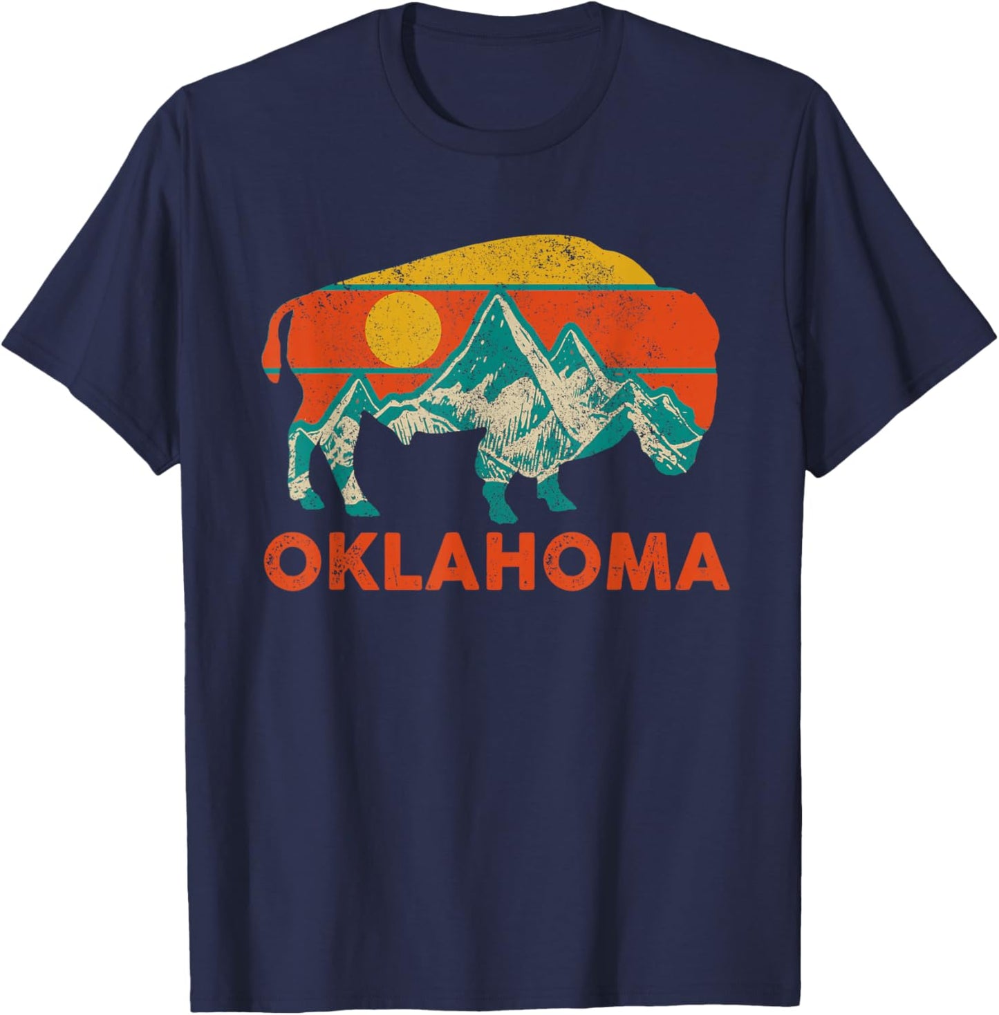 Oklahoma Vintage Bison Buffalo National Park Souvenir T-Shirt - T-Shirt | Navy