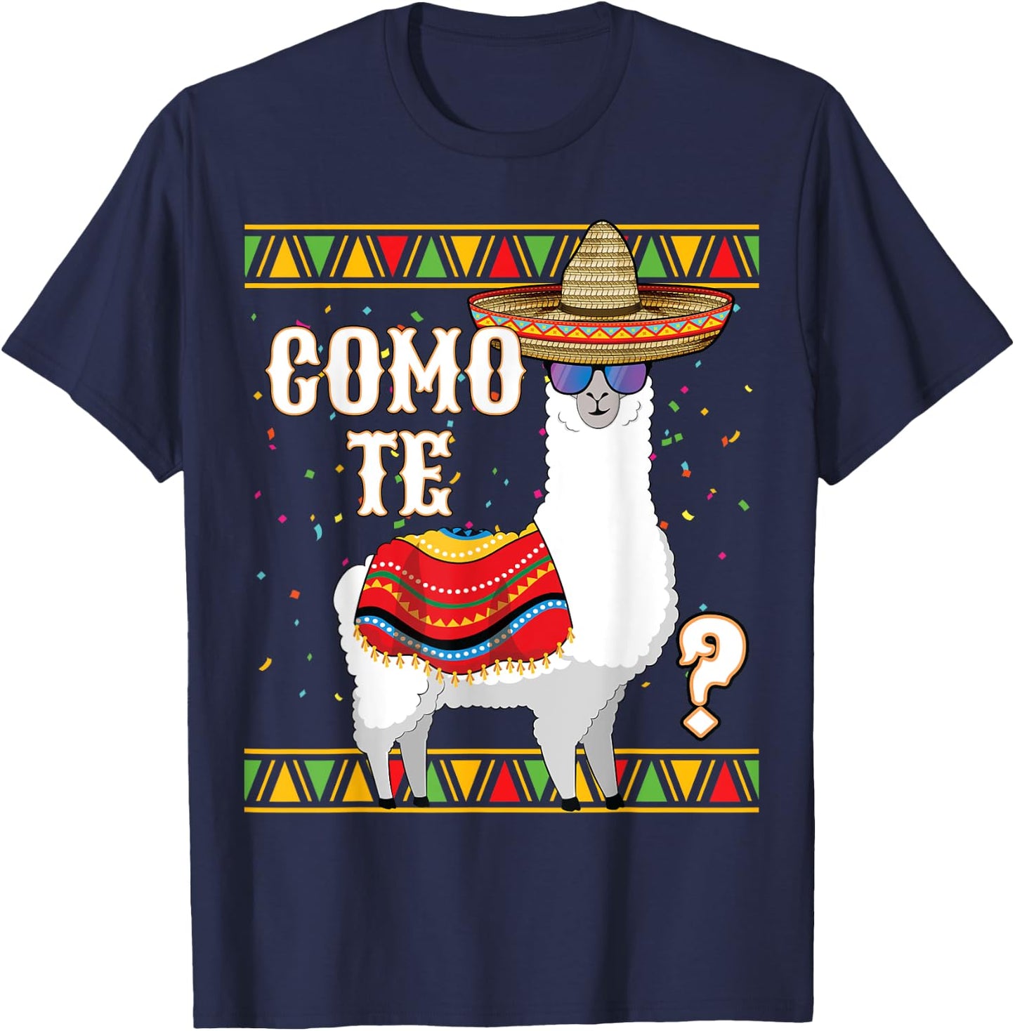 Como te Llama Mexican Sombrero Funny Cinco de Mayo Llama T-Shirt - T-Shirt | Navy