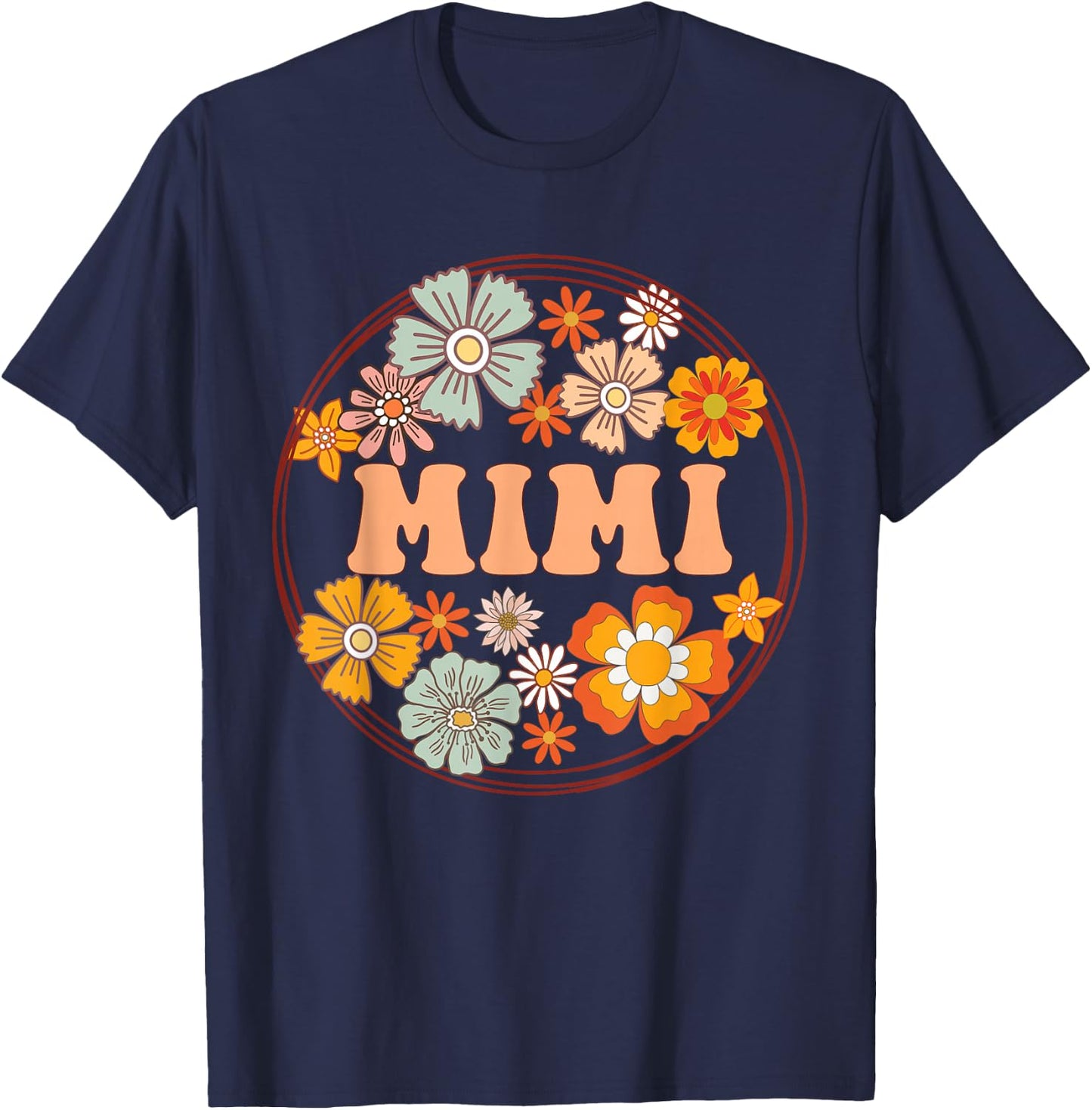 Groovy Mimi Retro Flowers Women Mother's Day Grandma T-Shirt - T-Shirt | Navy
