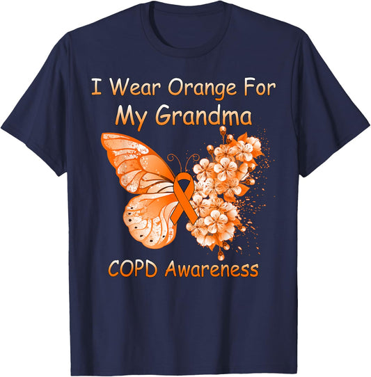 Butterfly I Wear Orange For My Grandma COPD Awareness T-Shirt - T-Shirt | Navy