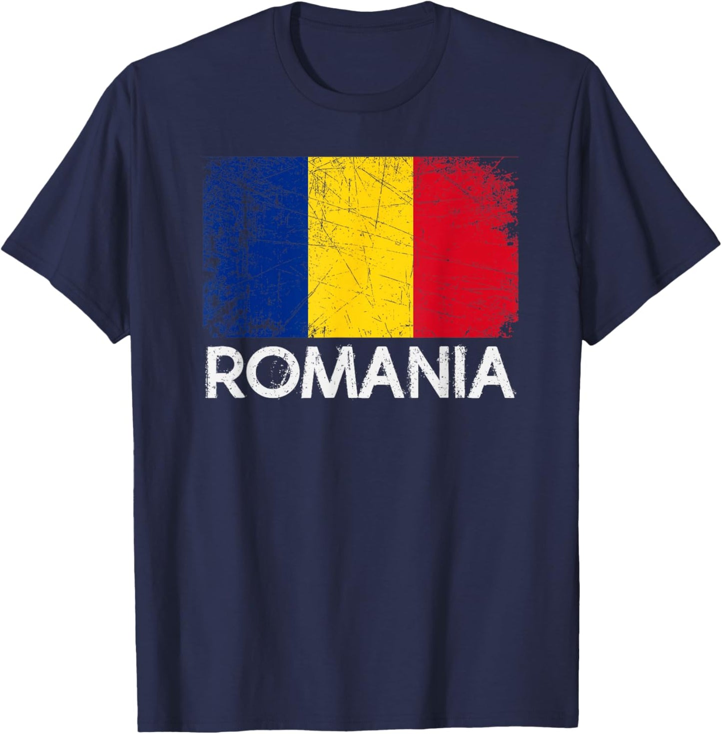 Romanian Flag | Vintage Made In Romania Gift T-Shirt - T-Shirt | Navy