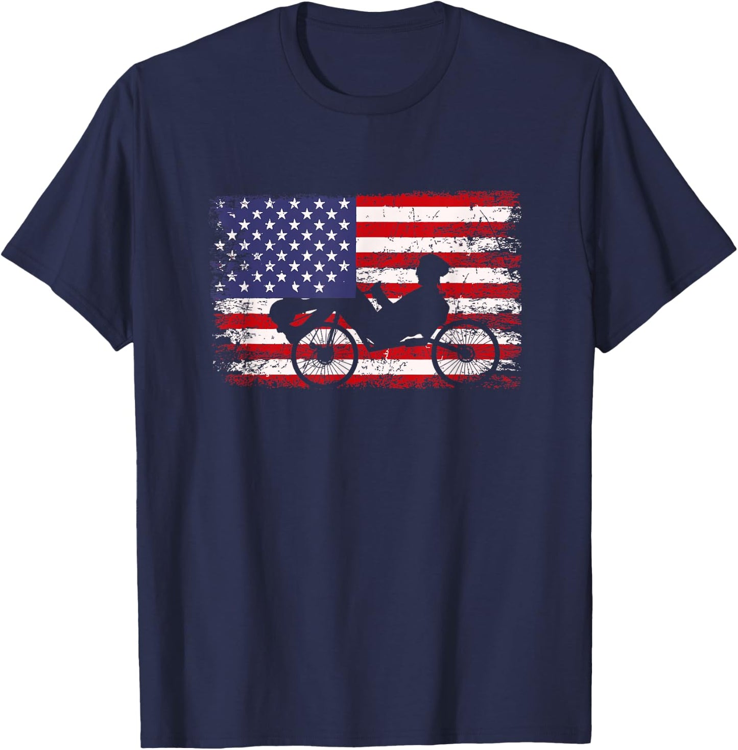 Recumbent Bike American Flag, Recumbent Bike T-Shirt - T-Shirt | Navy