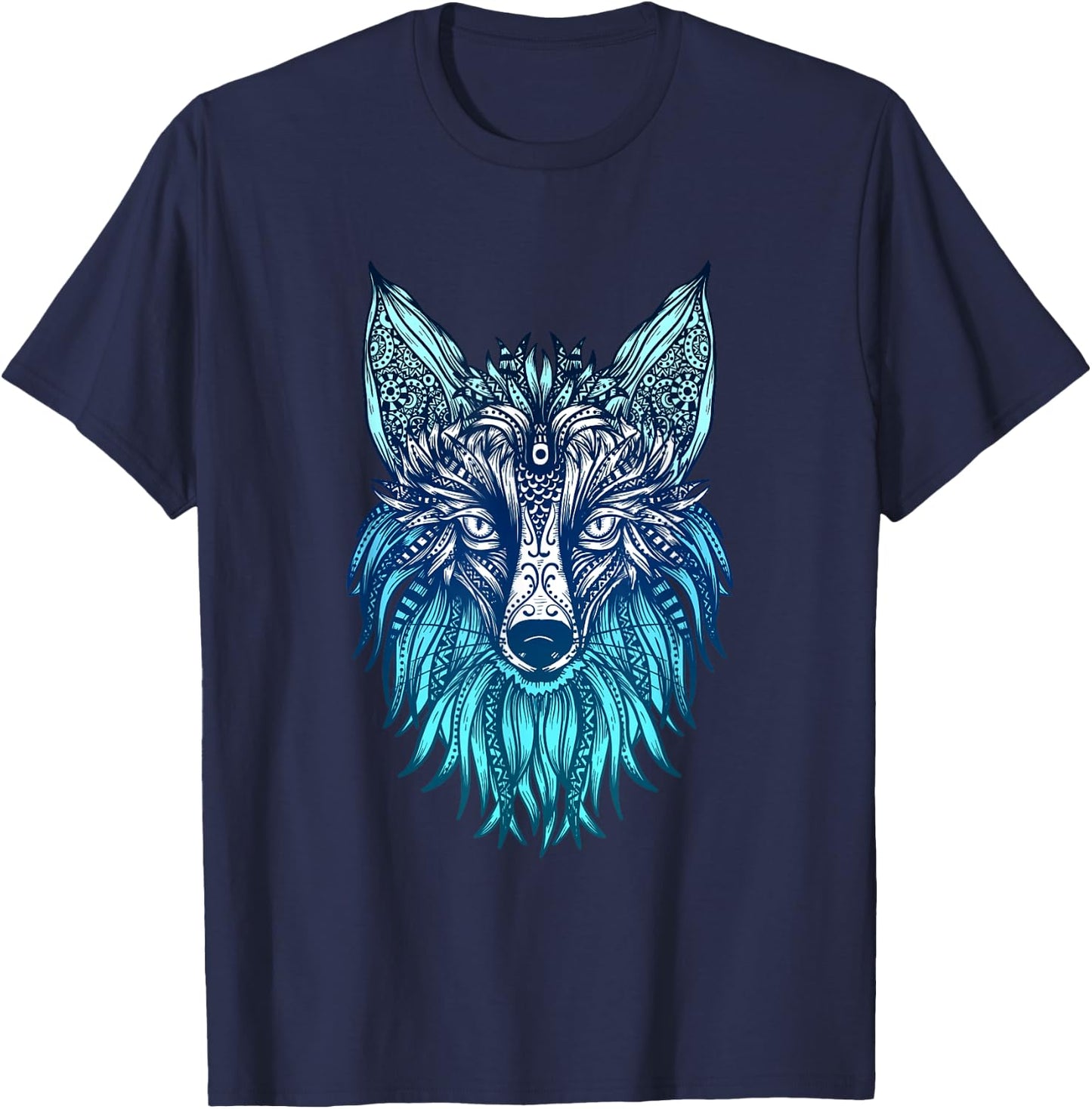 Arctic Fox Tribal Face Ornaments Antarctica Animal Fox T-Shirt - T-Shirt | Navy
