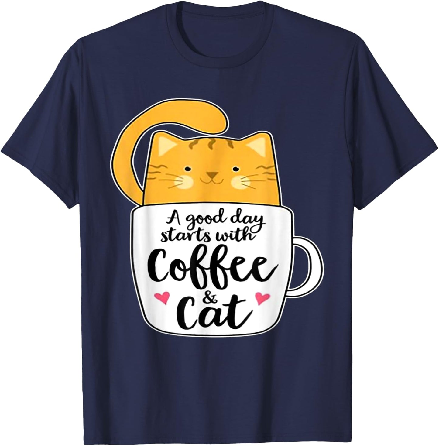 A Good Day Starts With Coffee And Cat Women T-Shirt - T-Shirt | Navy