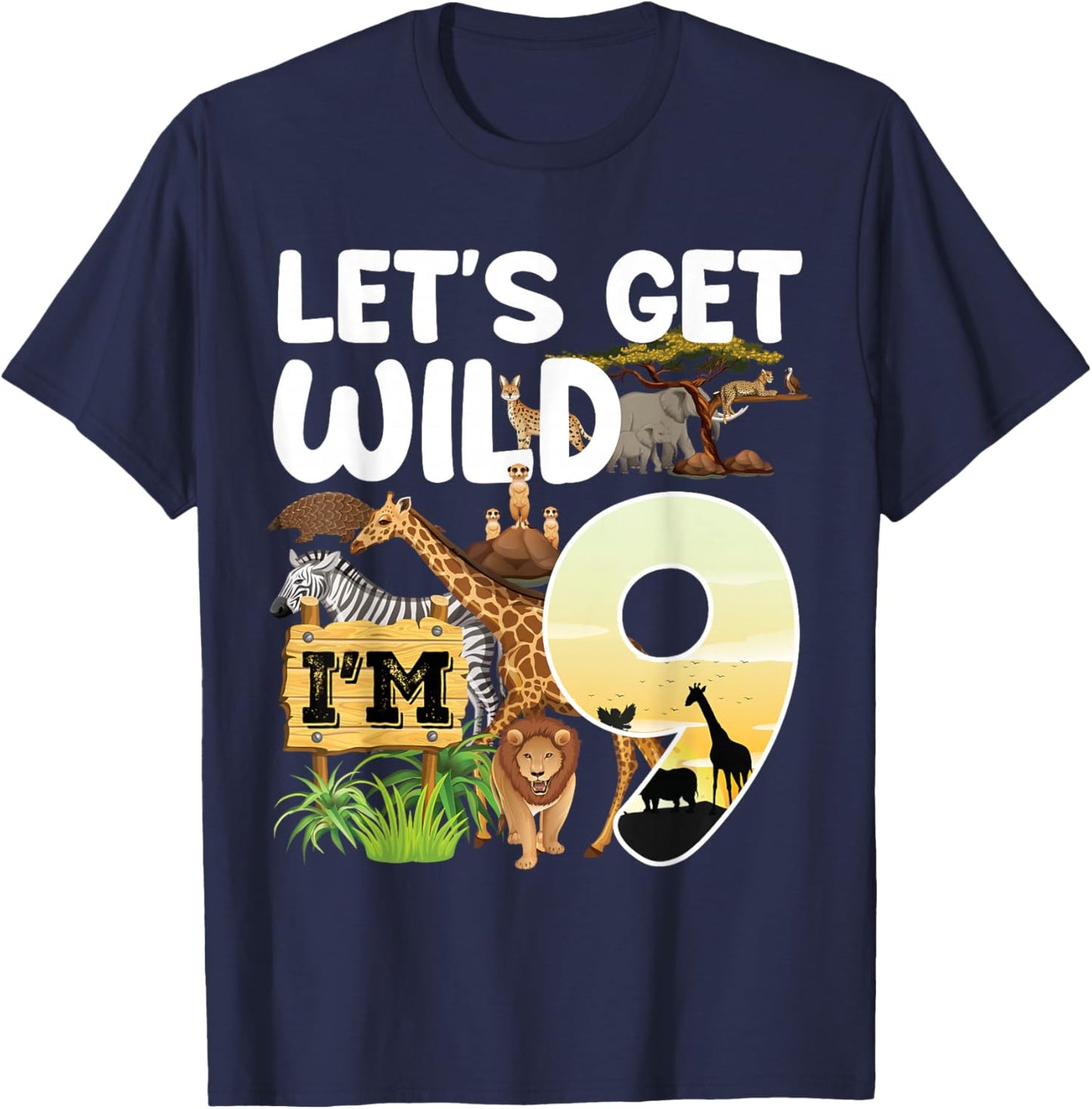 9 Year Old Zoo Birthday Safari Jungle Animal 9th B-day T-Shirt - T-Shirt | Navy