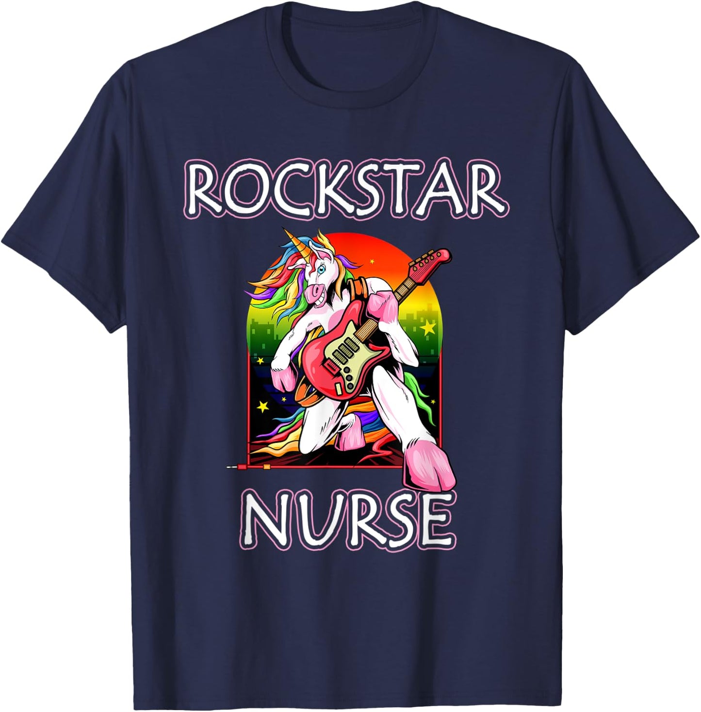 Unicorn Nurse Rockstar Rock Guitar Music Band Nursing T-Shirt - T-Shirt | Navy