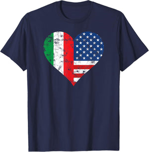 Italy USA Heart Flag for Italian Americans T-Shirt - T-Shirt | Navy