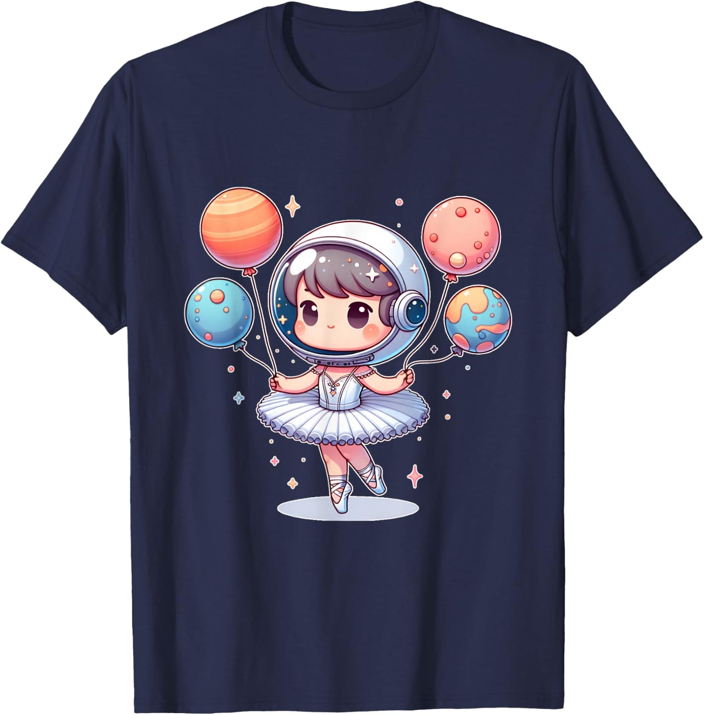 Cute ballerina girl space astronaut funny space ballons T-Shirt - T-Shirt | Navy