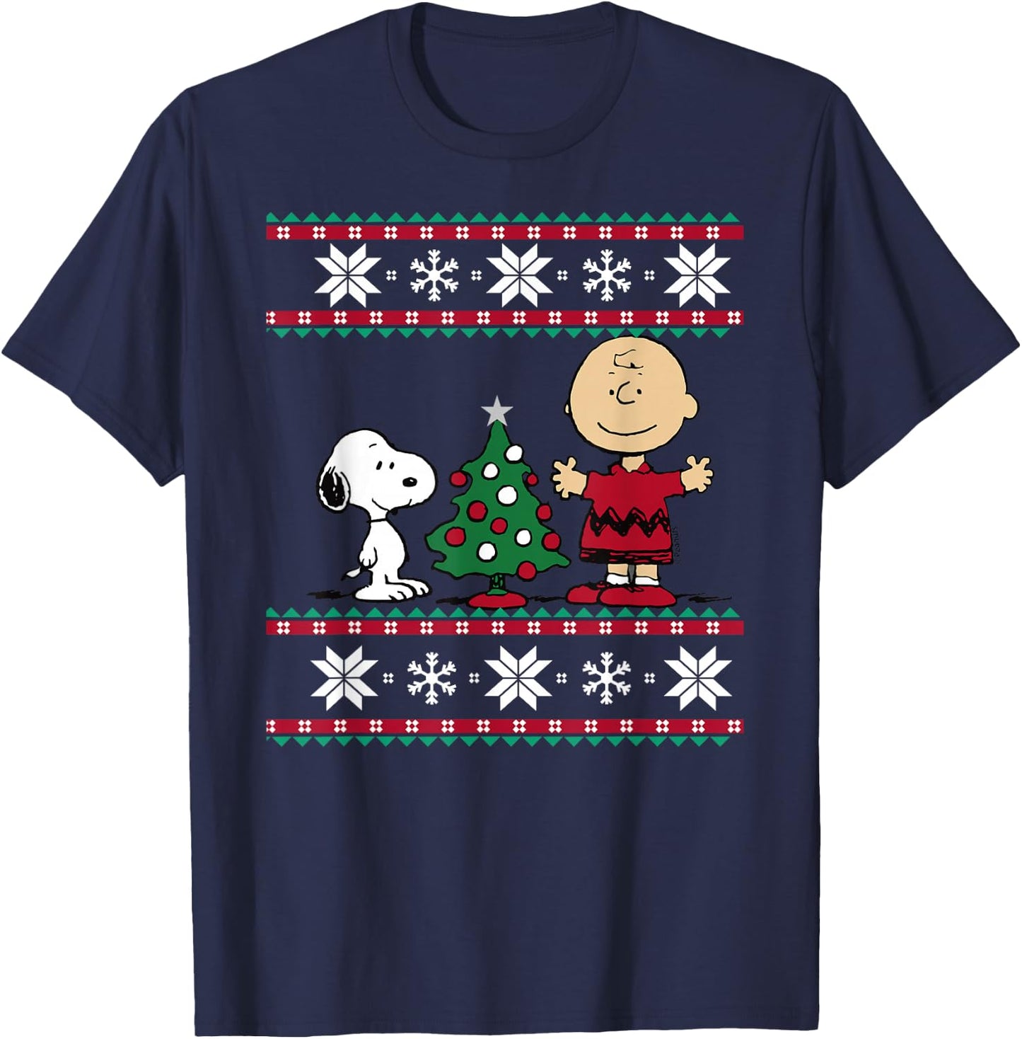 Peanuts Snoopy and Charlie Christmas tree Short Sleeve Blue T-Shirt - T-Shirt | Navy