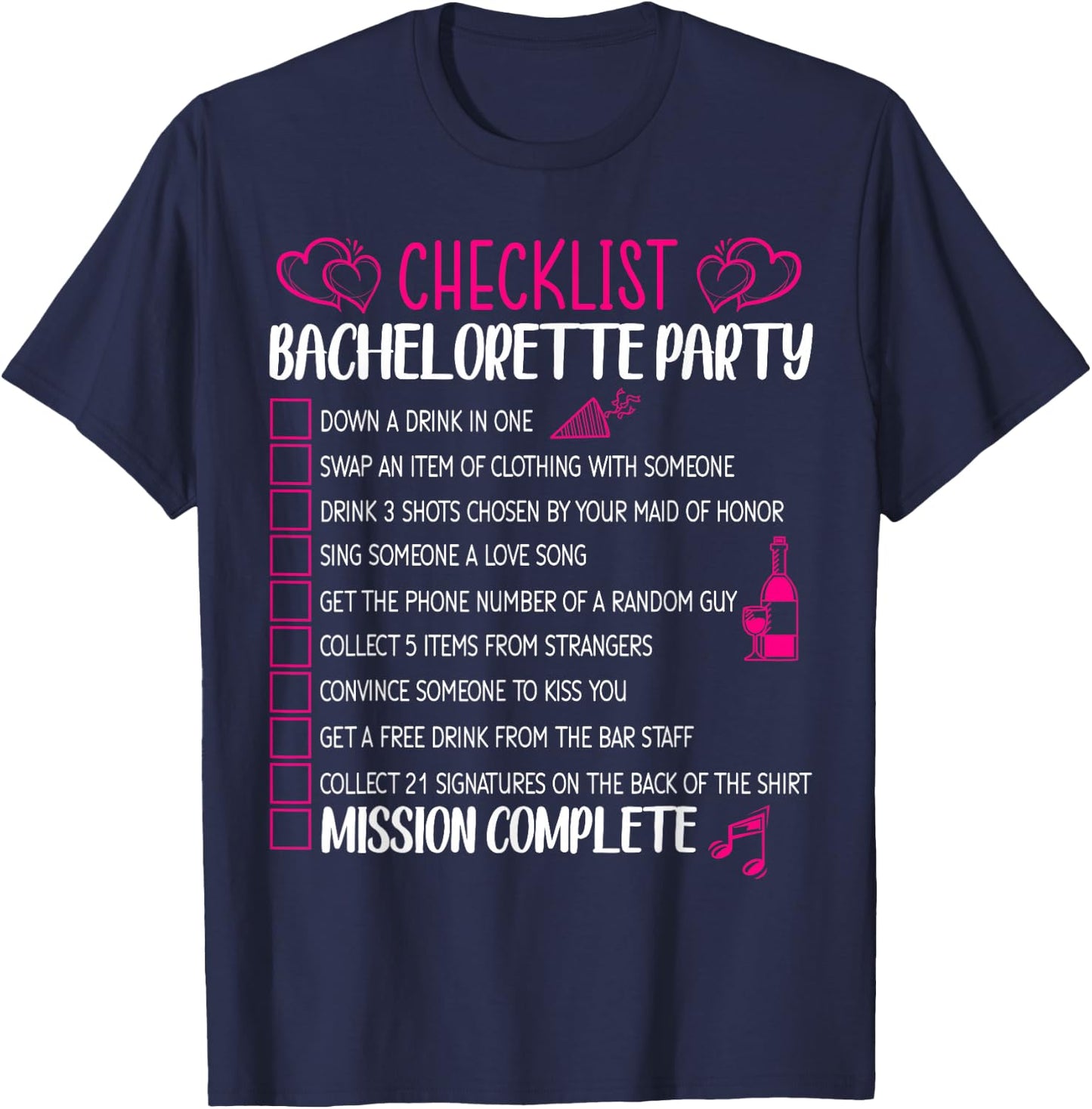 Bachelorette Party Checklist Hen Night Matching Bride Outfit T-Shirt - T-Shirt | Navy