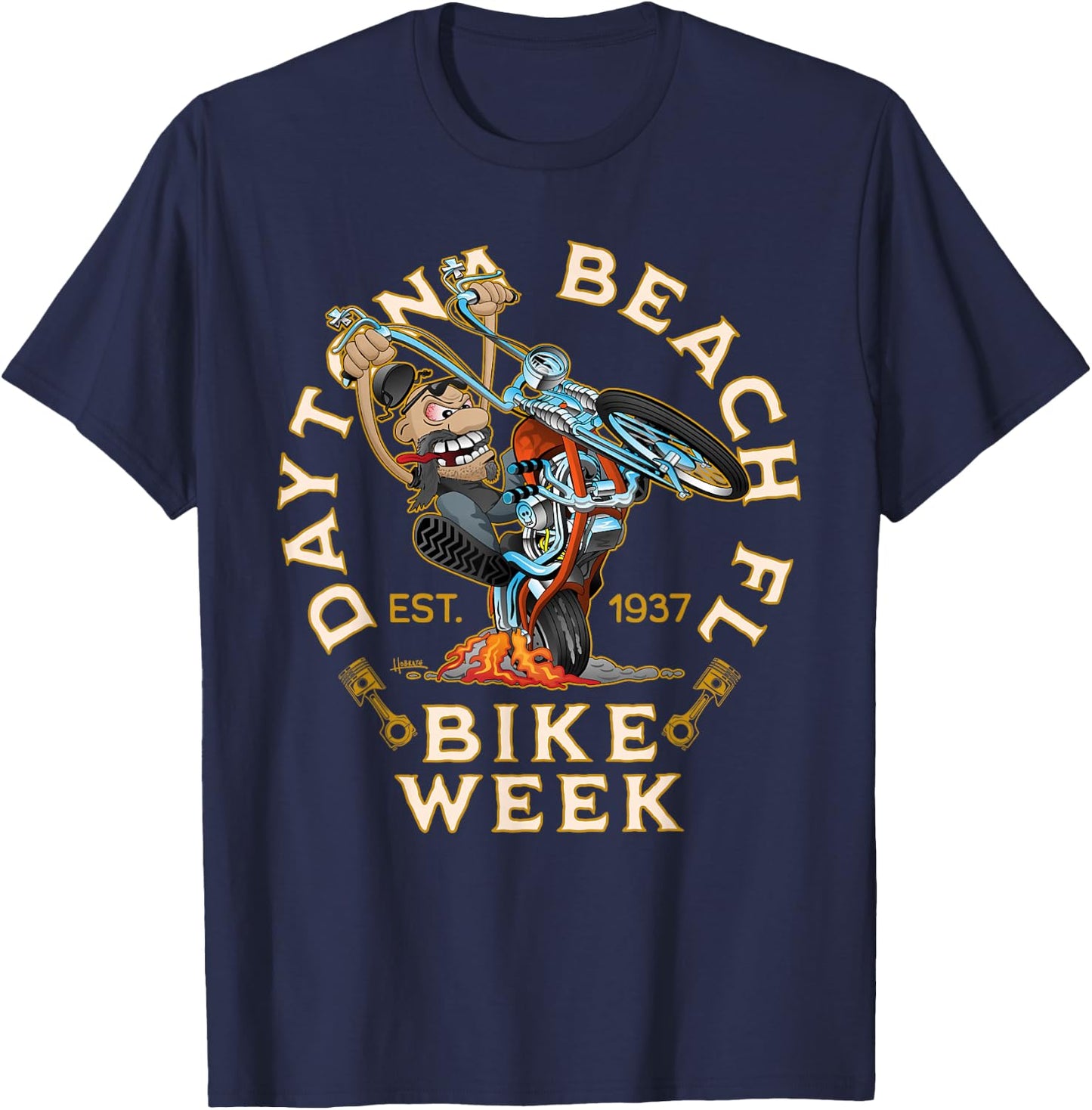 Daytona Beach Florida Bike Week Funny Motorcycle Cartoon T-Shirt - T-Shirt | Navy