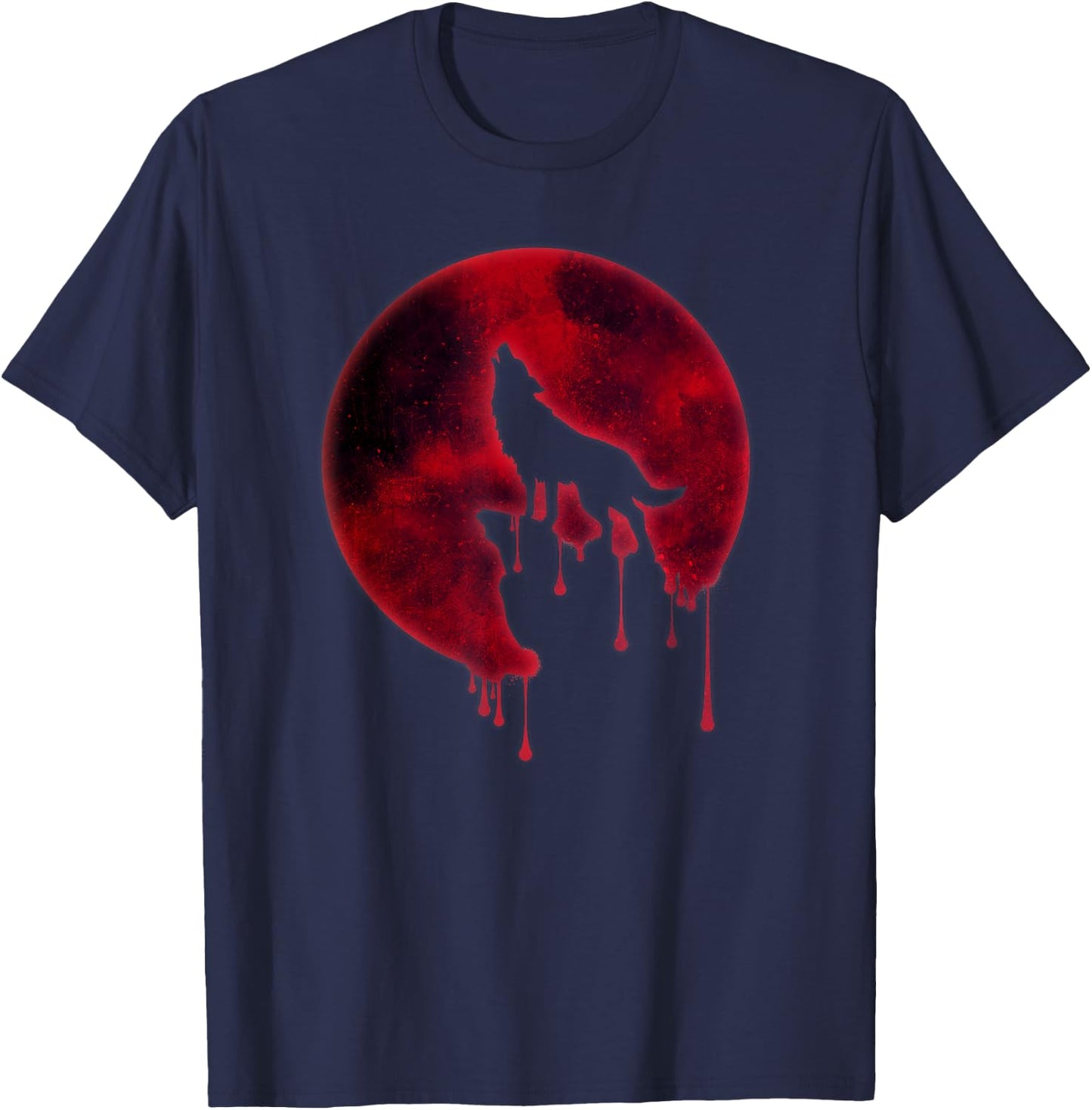 Full Moon Howling Wolf Galaxy Blood Moon Eclipse T-Shirt - T-Shirt | Navy
