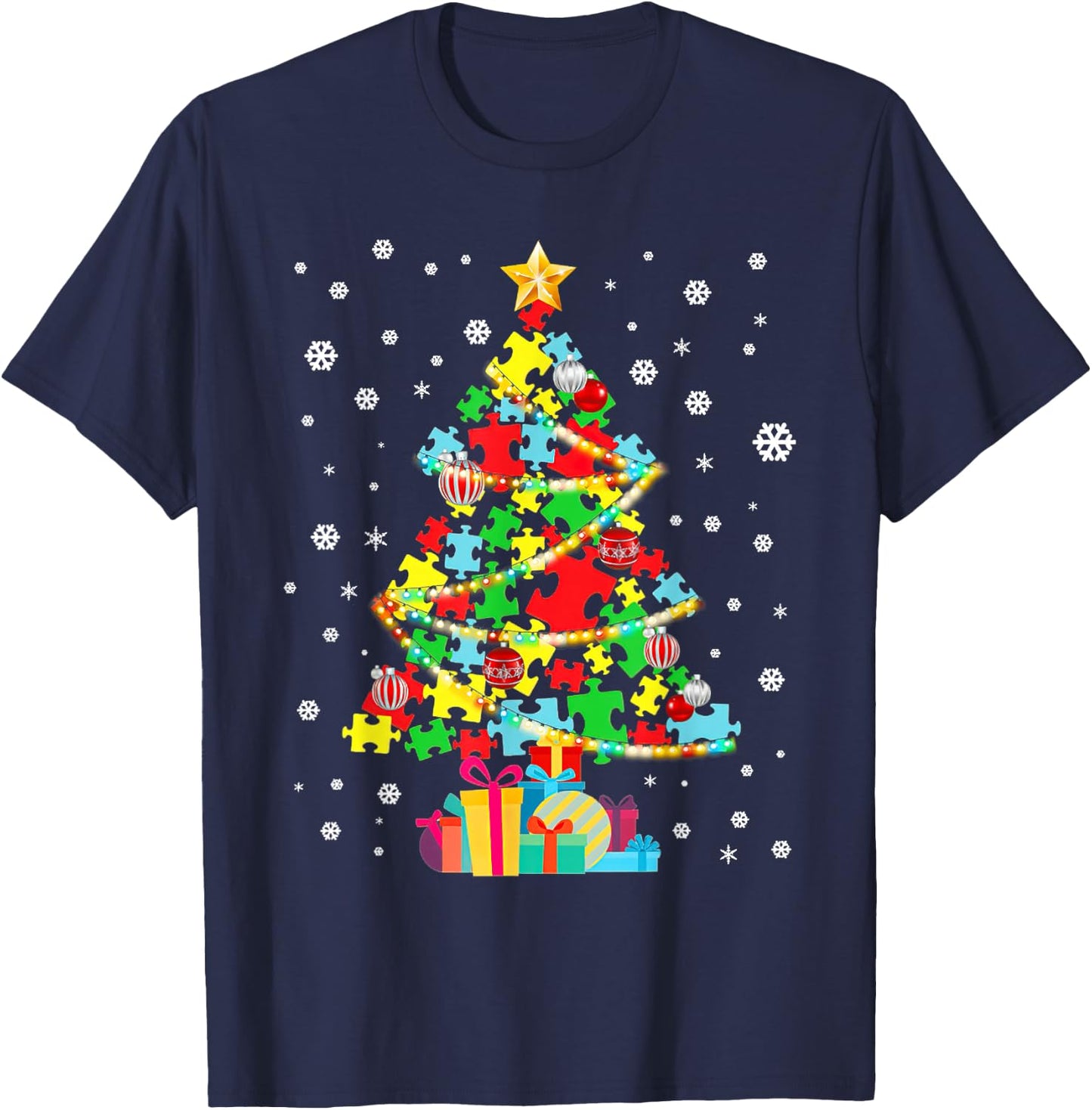 Autism Tree Christmas Pajama Autism Awareness Holiday T-Shirt - T-Shirt | Navy