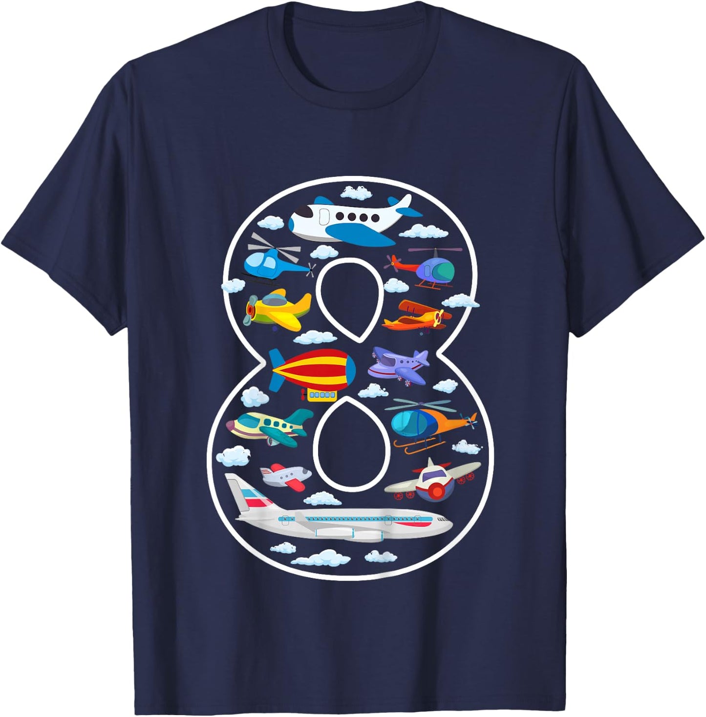 Kids Its My 8th Birthday Boys 8 Airplanes Helicopters 8 Years Old T-Shirt - T-Shirt | Navy
