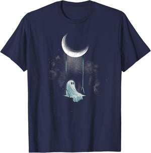 Spooky Ghost Swing Under Moon Lazy Halloween Costume Gothic T-Shirt - T-Shirt | Navy