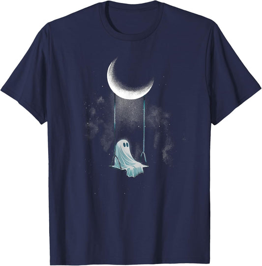 Spooky Ghost Swing Under Moon Lazy Halloween Costume Gothic T-Shirt - T-Shirt | Navy