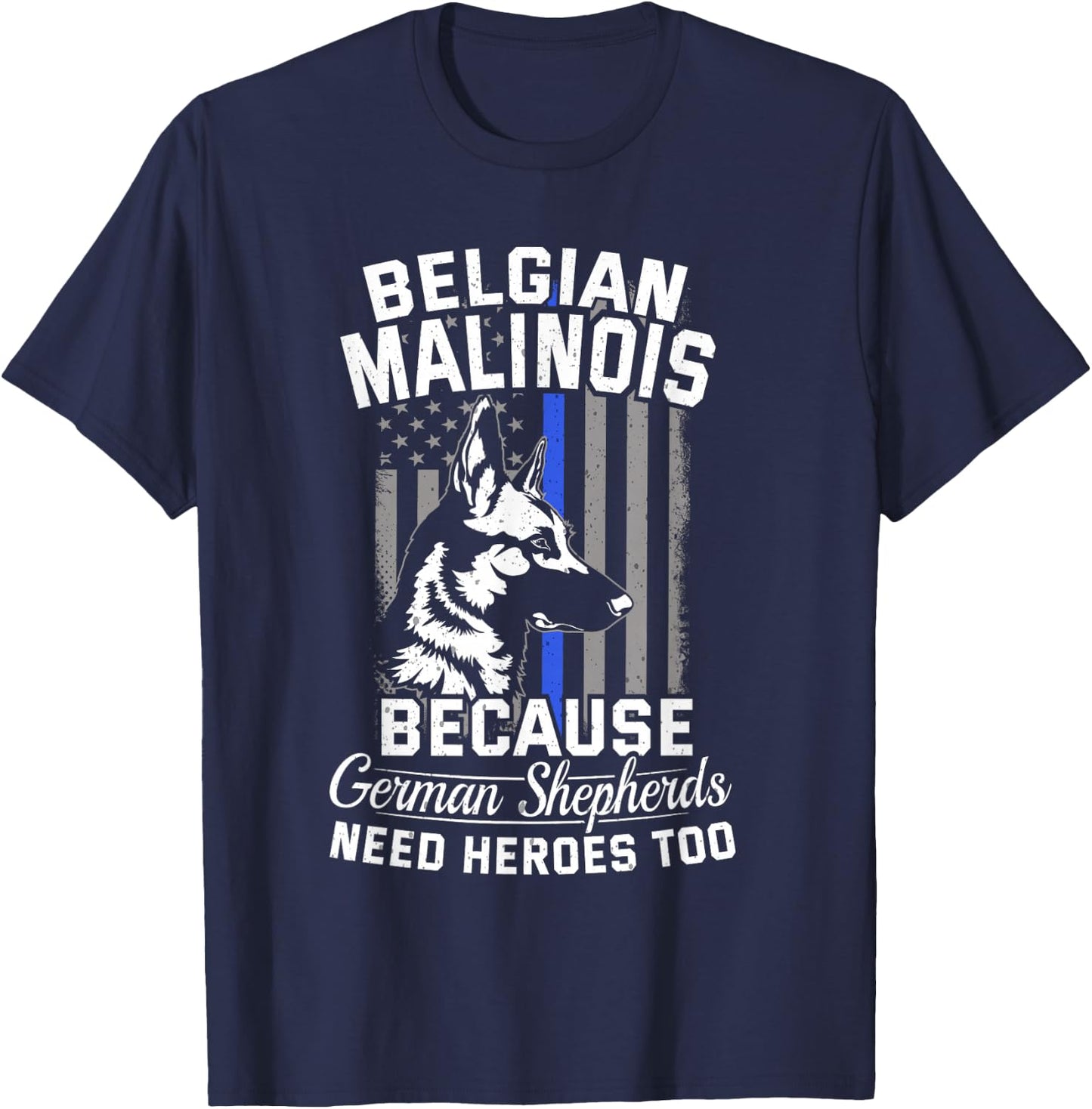 K9 Unit Malinois K9 Thin Blue Line Flag Police Dog T-Shirt - T-Shirt | Navy