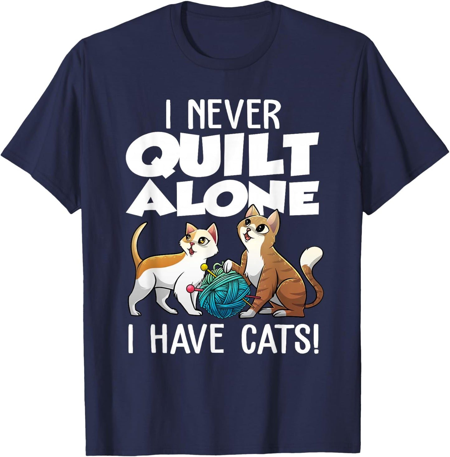 Cute Sewing Needleworking Animal Pun Humor Designs Funny Quilting Gift Cat Quilt Pet Lover Quilter Black T-Shirt - T-Shirt | Navy