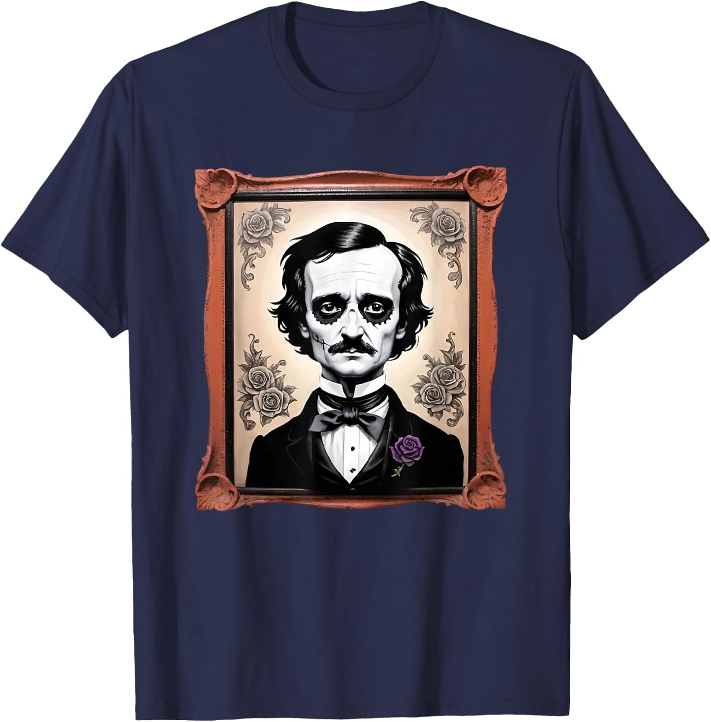 Edgar Allen Poe Day of The Dead Face paint Portrait T-Shirt - T-Shirt | Navy